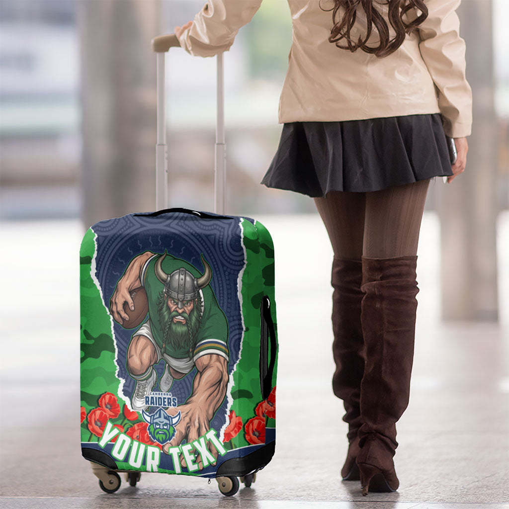 Personalized Canberra Raiders ANZAC Tribute Luggage Cover Poppy Field Soldier Silhouette Aboriginal Rugby Mascot