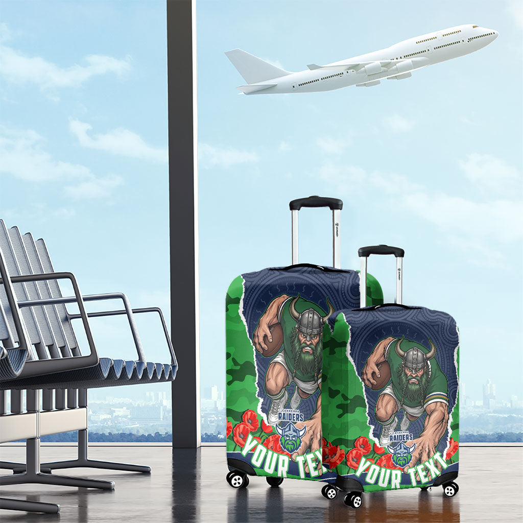 Personalized Canberra Raiders ANZAC Tribute Luggage Cover Poppy Field Soldier Silhouette Aboriginal Rugby Mascot