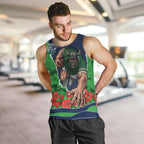 Personalized Canberra Raiders ANZAC Tribute Men Tank Top Poppy Field Soldier Silhouette Aboriginal Rugby Mascot