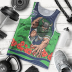 Personalized Canberra Raiders ANZAC Tribute Men Tank Top Poppy Field Soldier Silhouette Aboriginal Rugby Mascot