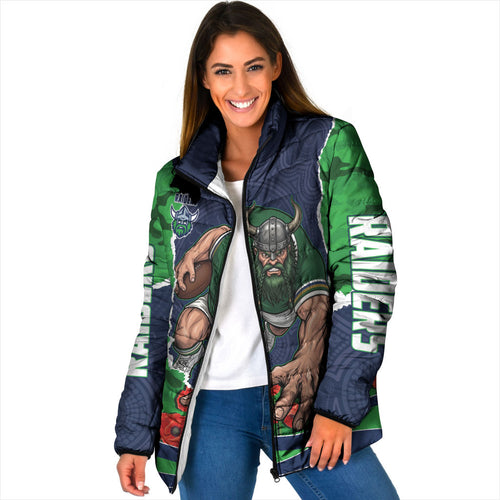 Personalized Canberra Raiders ANZAC Tribute Padded Jacket Poppy Field Soldier Silhouette Aboriginal Rugby Mascot