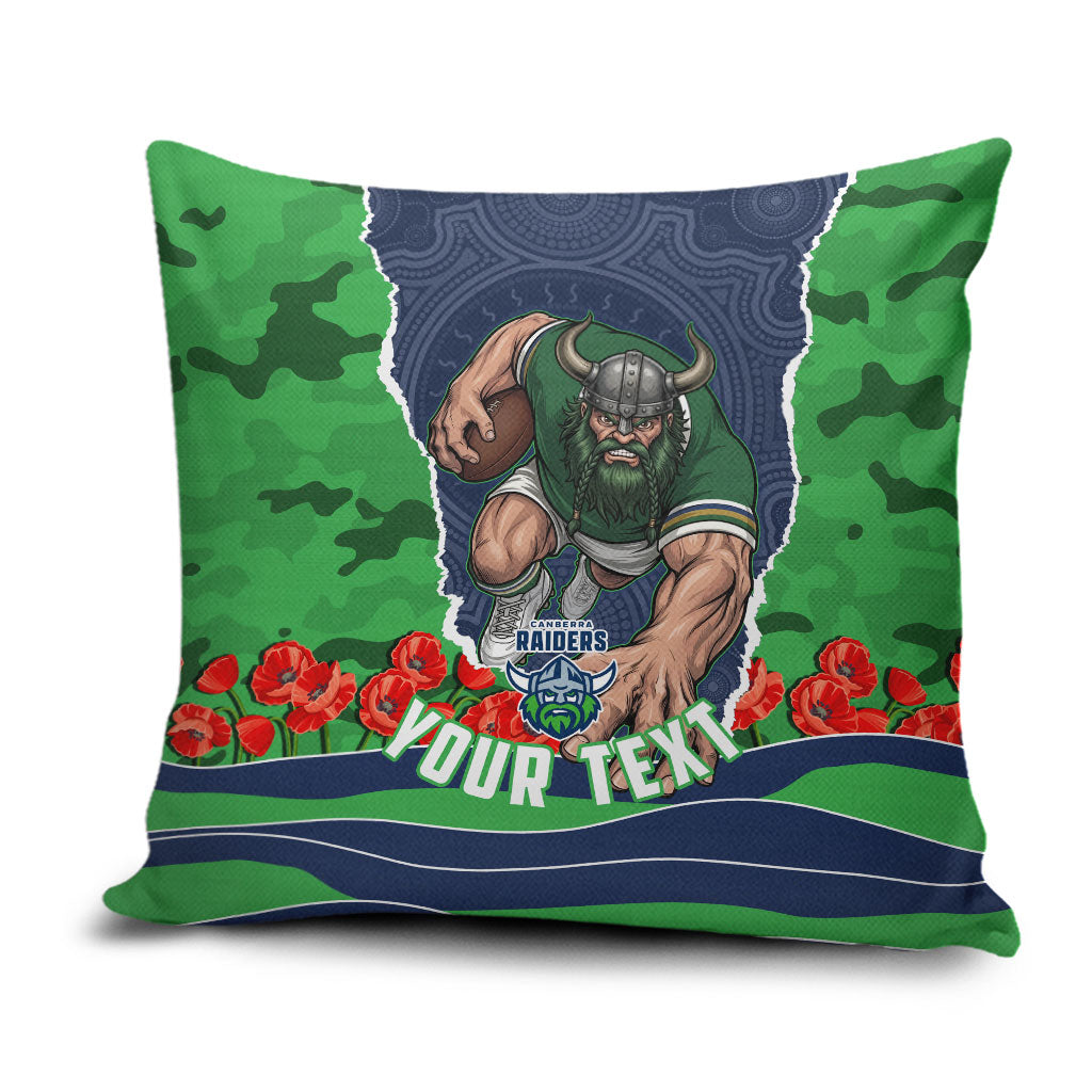 Personalized Canberra Raiders ANZAC Tribute Pillow Cover Poppy Field Soldier Silhouette Aboriginal Rugby Mascot