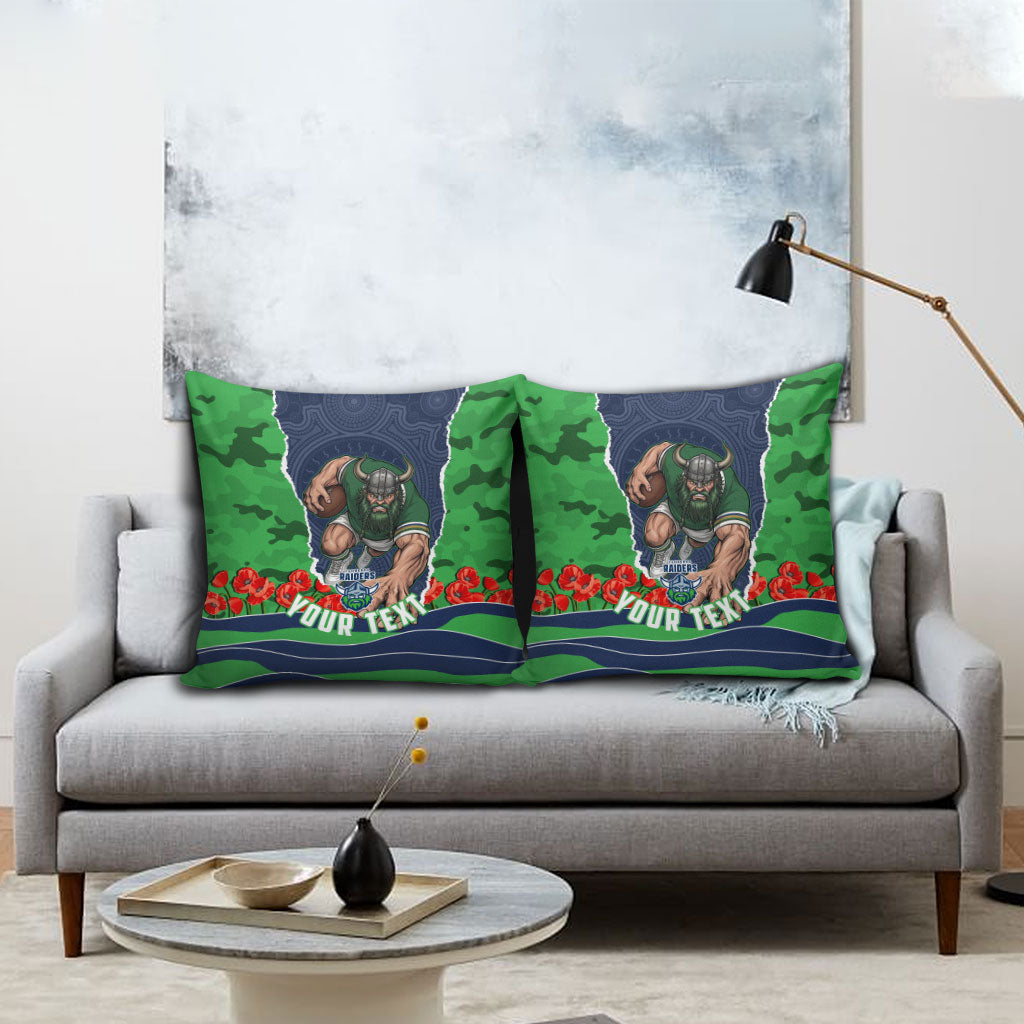 Personalized Canberra Raiders ANZAC Tribute Pillow Cover Poppy Field Soldier Silhouette Aboriginal Rugby Mascot