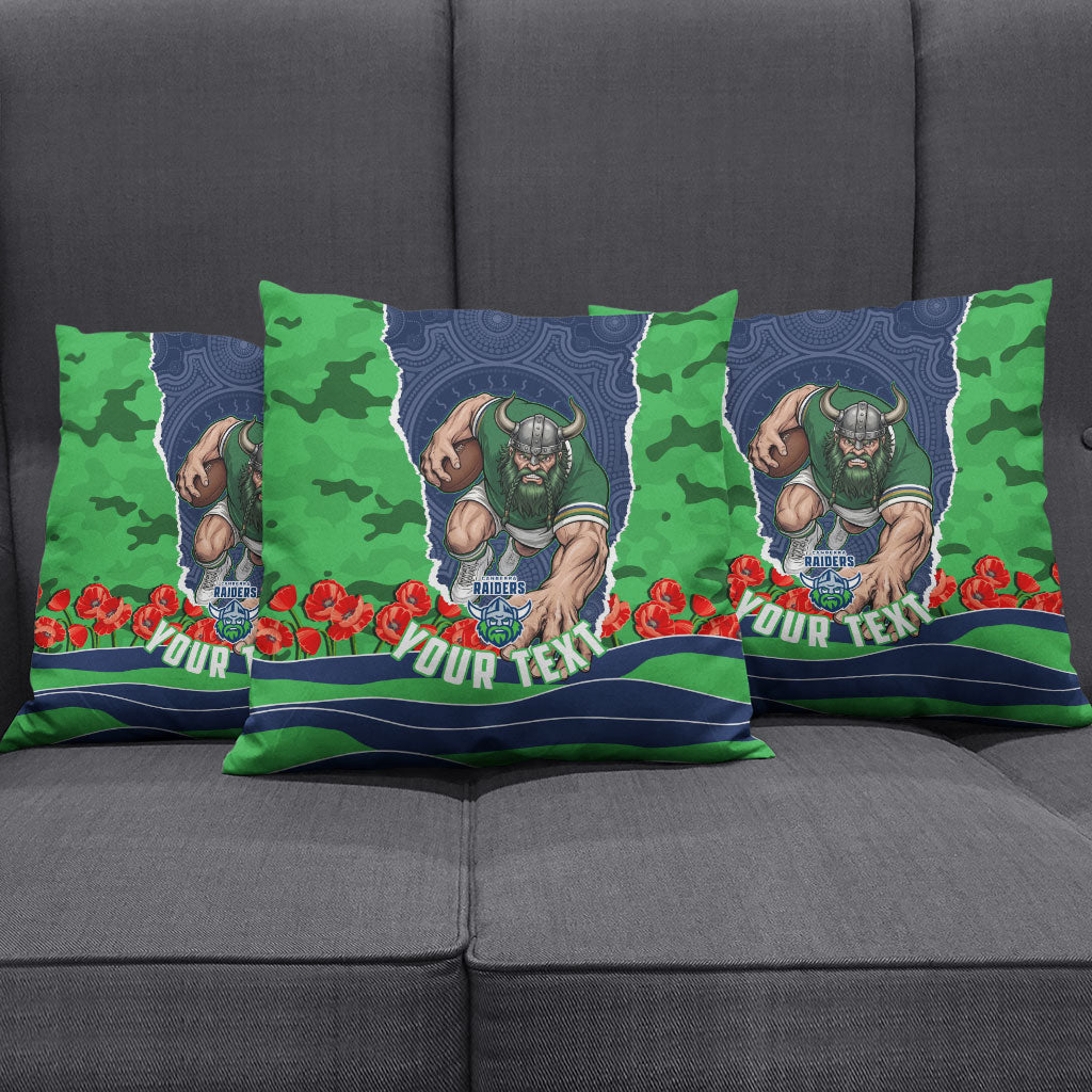 Personalized Canberra Raiders ANZAC Tribute Pillow Cover Poppy Field Soldier Silhouette Aboriginal Rugby Mascot