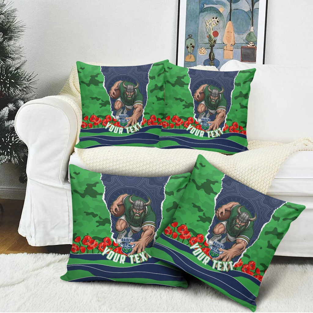 Personalized Canberra Raiders ANZAC Tribute Pillow Cover Poppy Field Soldier Silhouette Aboriginal Rugby Mascot