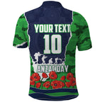 Personalized Canberra Raiders ANZAC Tribute Polo Shirt Poppy Field Soldier Silhouette Aboriginal Rugby Mascot