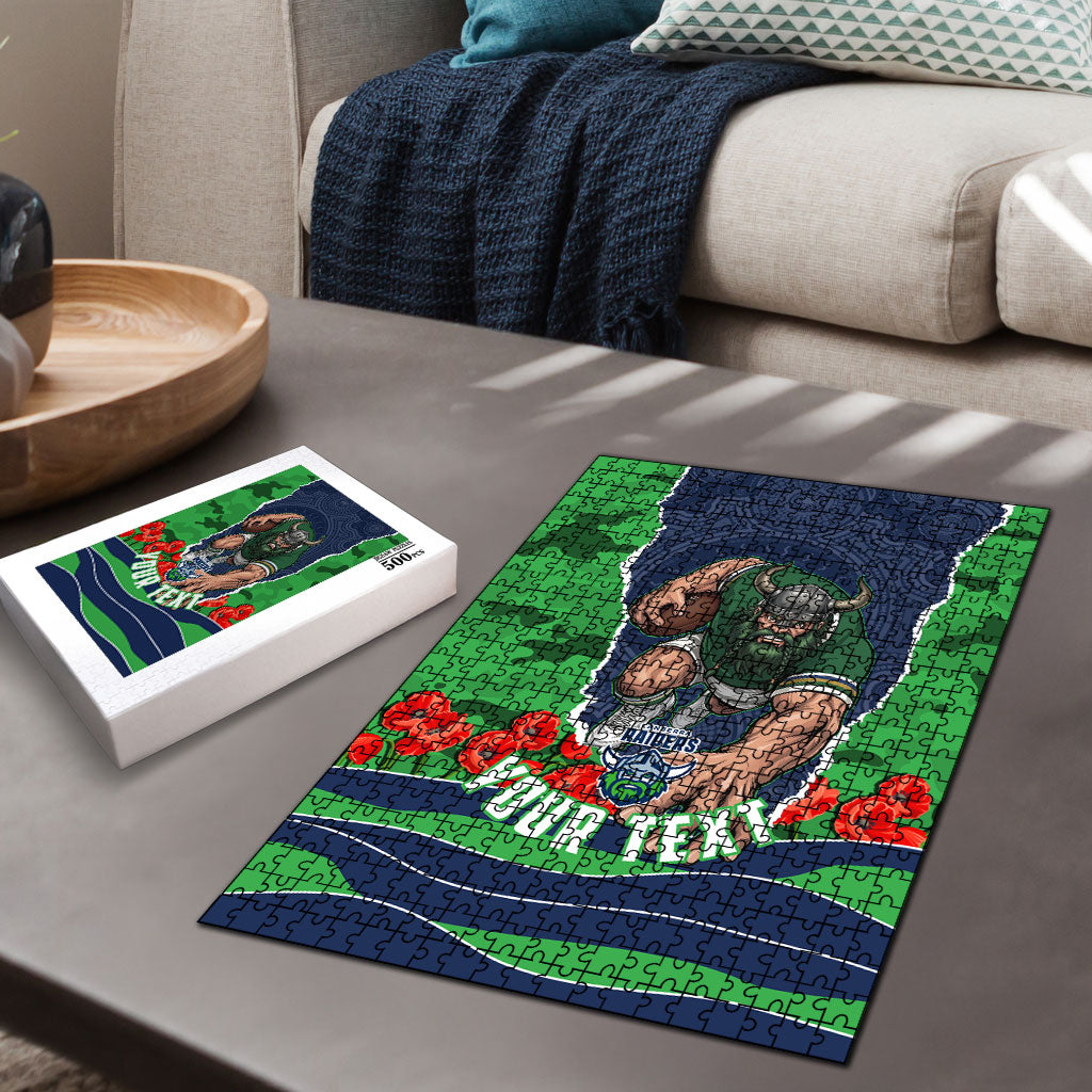 Personalized Canberra Raiders ANZAC Tribute Puzzle Poppy Field Soldier Silhouette Aboriginal Rugby Mascot