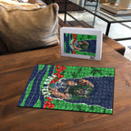 Personalized Canberra Raiders ANZAC Tribute Puzzle Poppy Field Soldier Silhouette Aboriginal Rugby Mascot