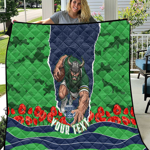 Personalized Canberra Raiders ANZAC Tribute Quilt Poppy Field Soldier Silhouette Aboriginal Rugby Mascot