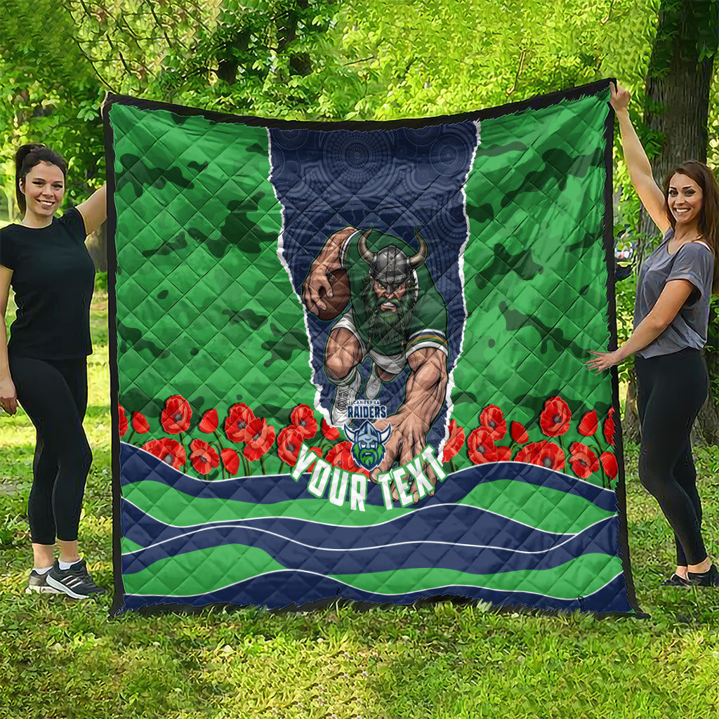 Personalized Canberra Raiders ANZAC Tribute Quilt Poppy Field Soldier Silhouette Aboriginal Rugby Mascot