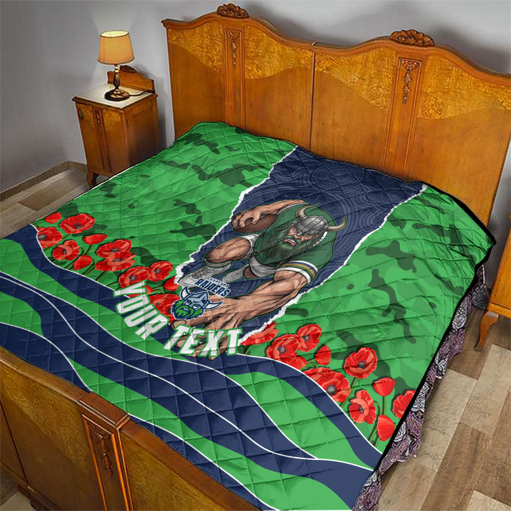 Personalized Canberra Raiders ANZAC Tribute Quilt Poppy Field Soldier Silhouette Aboriginal Rugby Mascot
