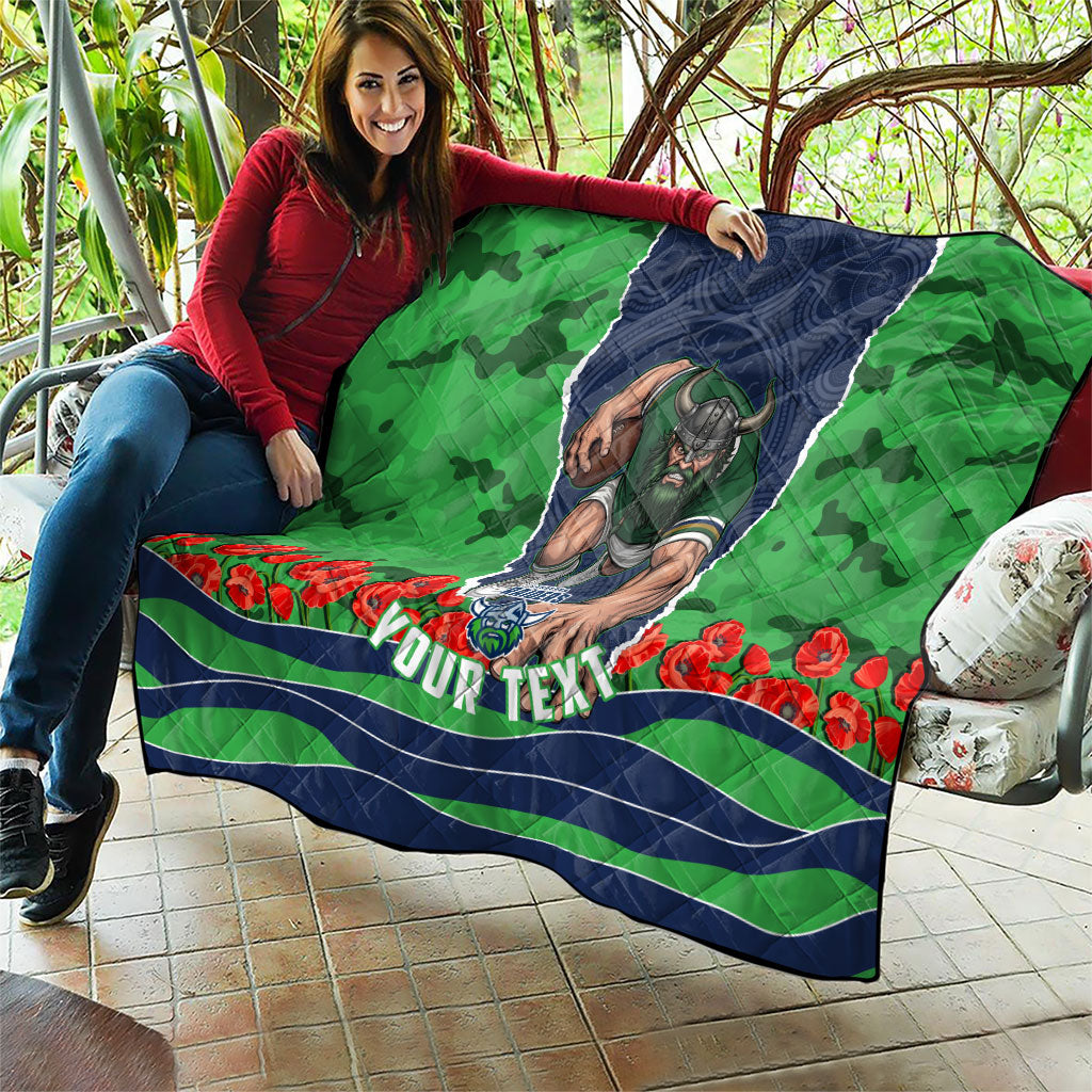 Personalized Canberra Raiders ANZAC Tribute Quilt Poppy Field Soldier Silhouette Aboriginal Rugby Mascot