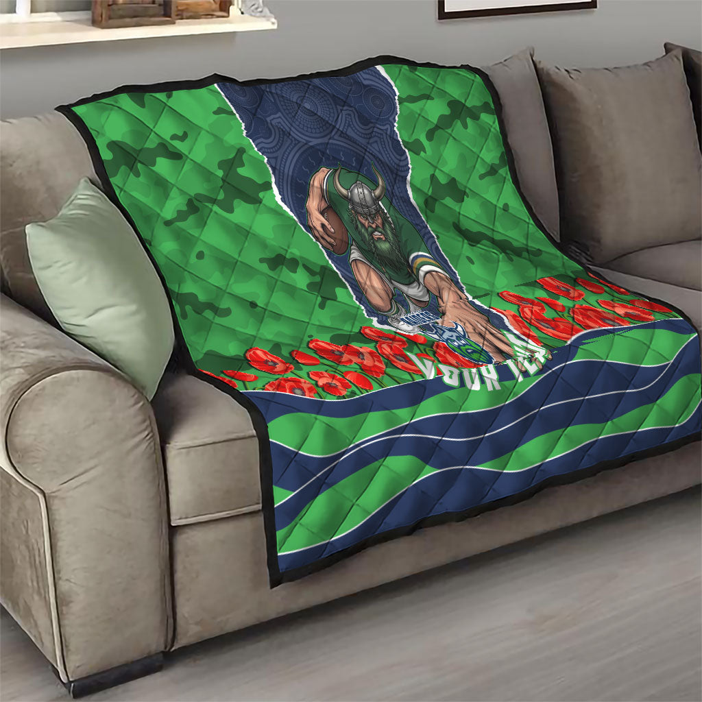 Personalized Canberra Raiders ANZAC Tribute Quilt Poppy Field Soldier Silhouette Aboriginal Rugby Mascot