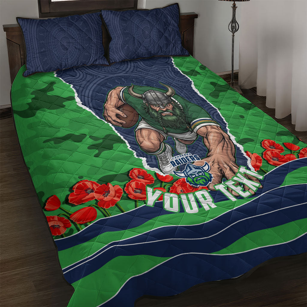 Personalized Canberra Raiders ANZAC Tribute Quilt Bed Set Poppy Field Soldier Silhouette Aboriginal Rugby Mascot