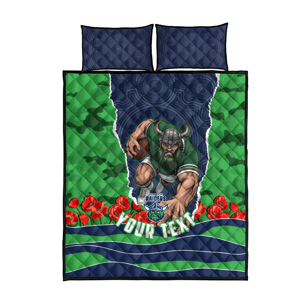 Personalized Canberra Raiders ANZAC Tribute Quilt Bed Set Poppy Field Soldier Silhouette Aboriginal Rugby Mascot
