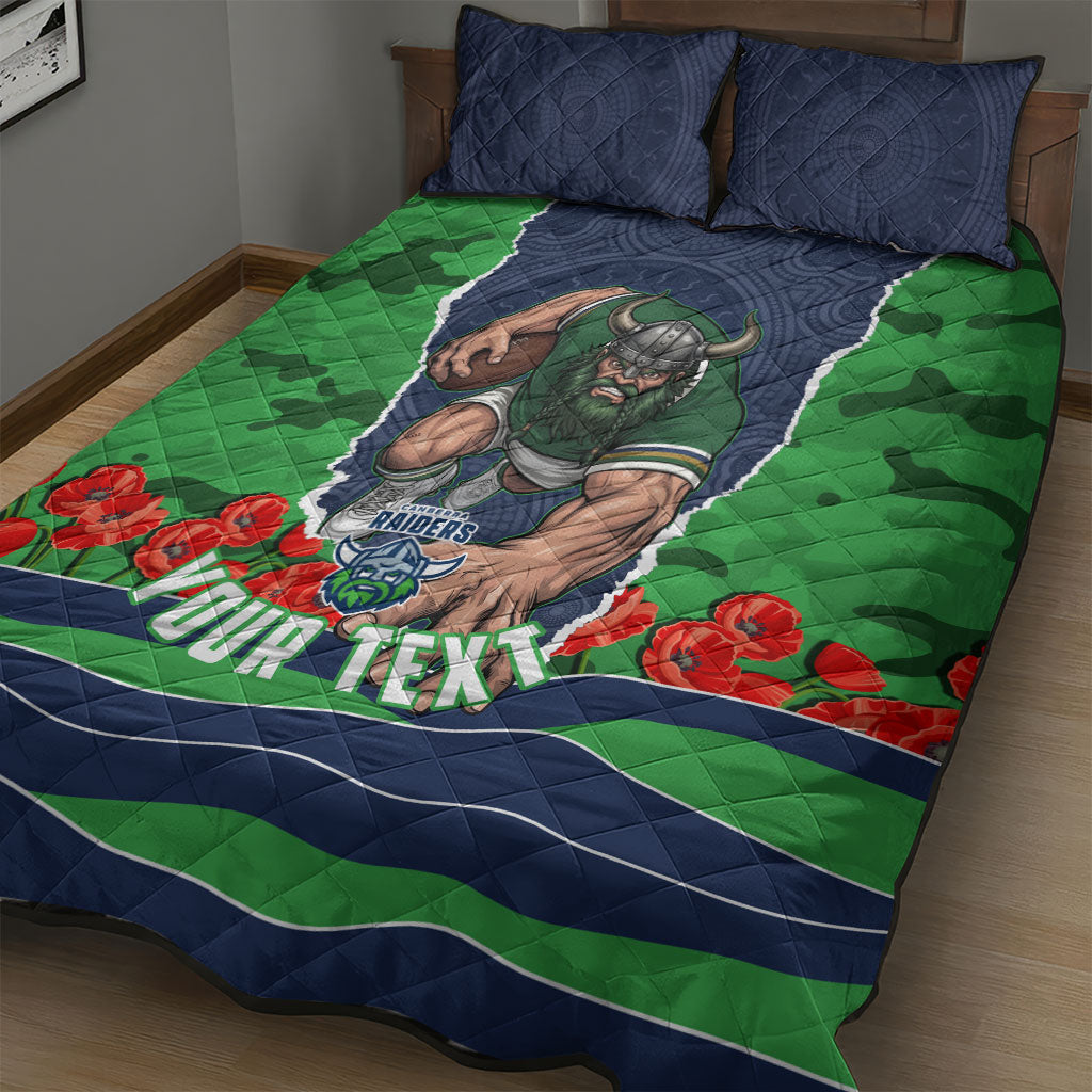 Personalized Canberra Raiders ANZAC Tribute Quilt Bed Set Poppy Field Soldier Silhouette Aboriginal Rugby Mascot