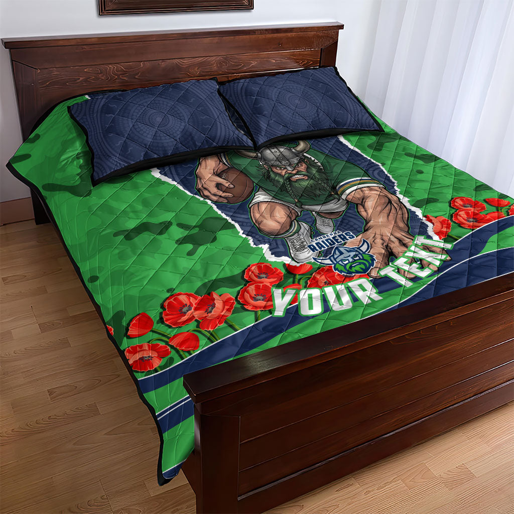 Personalized Canberra Raiders ANZAC Tribute Quilt Bed Set Poppy Field Soldier Silhouette Aboriginal Rugby Mascot