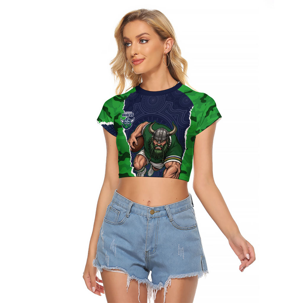 Personalized Canberra Raiders ANZAC Tribute Raglan Cropped T Shirt Poppy Field Soldier Silhouette Aboriginal Rugby Mascot