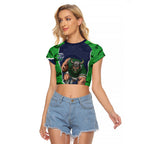 Personalized Canberra Raiders ANZAC Tribute Raglan Cropped T Shirt Poppy Field Soldier Silhouette Aboriginal Rugby Mascot