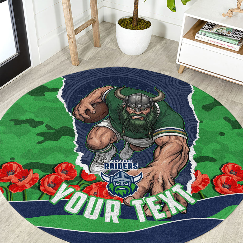 Personalized Canberra Raiders ANZAC Tribute Round Carpet Poppy Field Soldier Silhouette Aboriginal Rugby Mascot