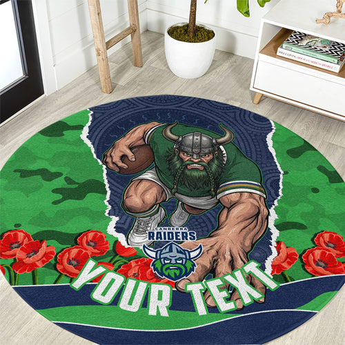 Personalized Canberra Raiders ANZAC Tribute Round Carpet Poppy Field Soldier Silhouette Aboriginal Rugby Mascot