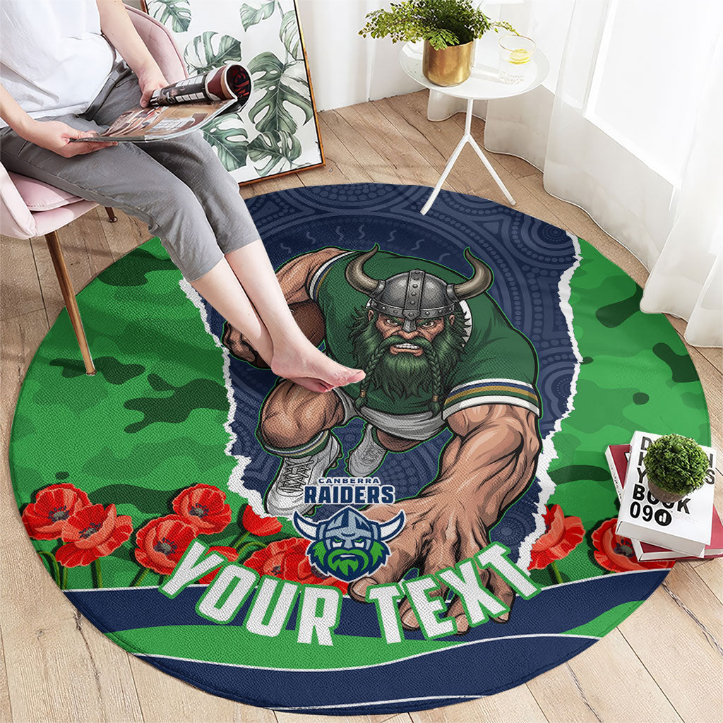 Personalized Canberra Raiders ANZAC Tribute Round Carpet Poppy Field Soldier Silhouette Aboriginal Rugby Mascot