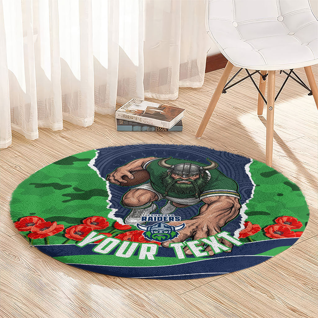 Personalized Canberra Raiders ANZAC Tribute Round Carpet Poppy Field Soldier Silhouette Aboriginal Rugby Mascot