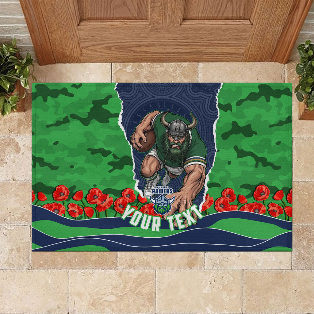Personalized Canberra Raiders ANZAC Tribute Rubber Doormat Poppy Field Soldier Silhouette Aboriginal Rugby Mascot