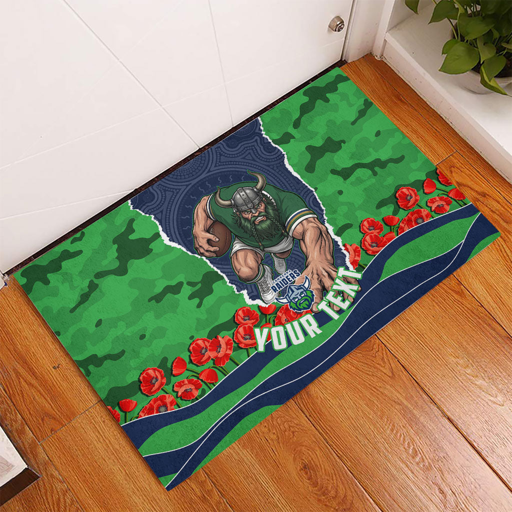 Personalized Canberra Raiders ANZAC Tribute Rubber Doormat Poppy Field Soldier Silhouette Aboriginal Rugby Mascot