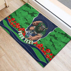 Personalized Canberra Raiders ANZAC Tribute Rubber Doormat Poppy Field Soldier Silhouette Aboriginal Rugby Mascot