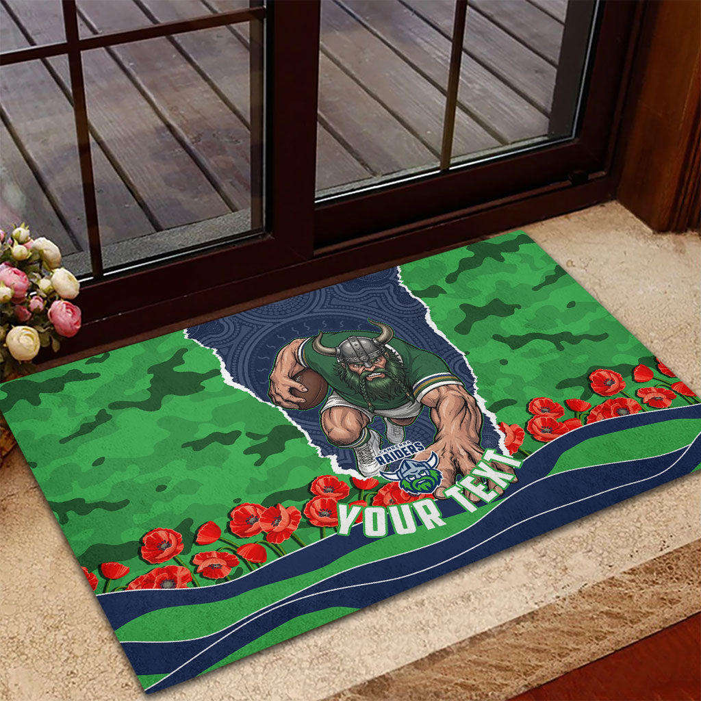 Personalized Canberra Raiders ANZAC Tribute Rubber Doormat Poppy Field Soldier Silhouette Aboriginal Rugby Mascot