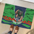 Personalized Canberra Raiders ANZAC Tribute Rubber Doormat Poppy Field Soldier Silhouette Aboriginal Rugby Mascot