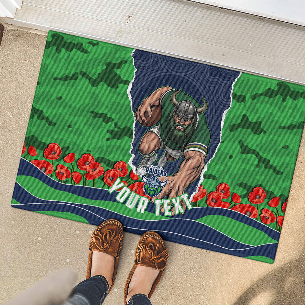 Personalized Canberra Raiders ANZAC Tribute Rubber Doormat Poppy Field Soldier Silhouette Aboriginal Rugby Mascot