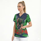 Personalized Canberra Raiders ANZAC Tribute Scrub Top Poppy Field Soldier Silhouette Aboriginal Rugby Mascot