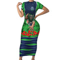 Personalized Canberra Raiders ANZAC Tribute Short Sleeve Bodycon Dress Poppy Field Soldier Silhouette Aboriginal Rugby Mascot