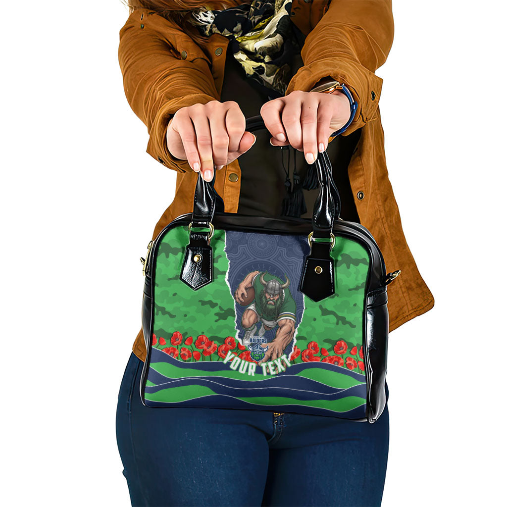 Personalized Canberra Raiders ANZAC Tribute Shoulder Handbag Poppy Field Soldier Silhouette Aboriginal Rugby Mascot