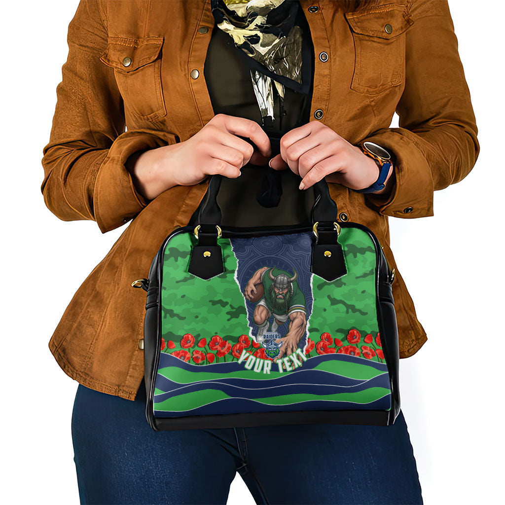 Personalized Canberra Raiders ANZAC Tribute Shoulder Handbag Poppy Field Soldier Silhouette Aboriginal Rugby Mascot