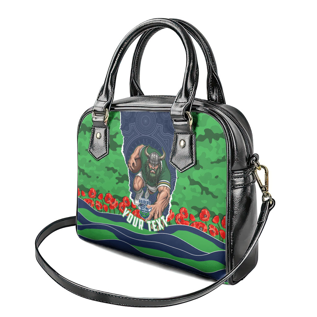 Personalized Canberra Raiders ANZAC Tribute Shoulder Handbag Poppy Field Soldier Silhouette Aboriginal Rugby Mascot