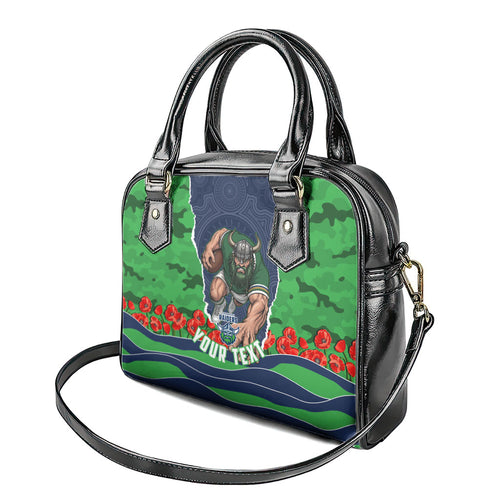 Personalized Canberra Raiders ANZAC Tribute Shoulder Handbag Poppy Field Soldier Silhouette Aboriginal Rugby Mascot