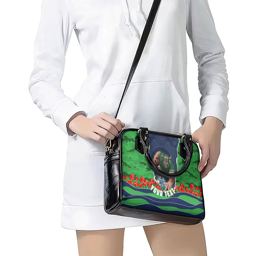 Personalized Canberra Raiders ANZAC Tribute Shoulder Handbag Poppy Field Soldier Silhouette Aboriginal Rugby Mascot