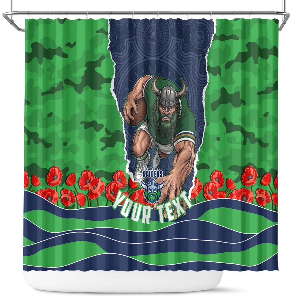 Personalized Canberra Raiders ANZAC Tribute Shower Curtain Poppy Field Soldier Silhouette Aboriginal Rugby Mascot