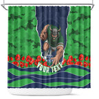 Personalized Canberra Raiders ANZAC Tribute Shower Curtain Poppy Field Soldier Silhouette Aboriginal Rugby Mascot