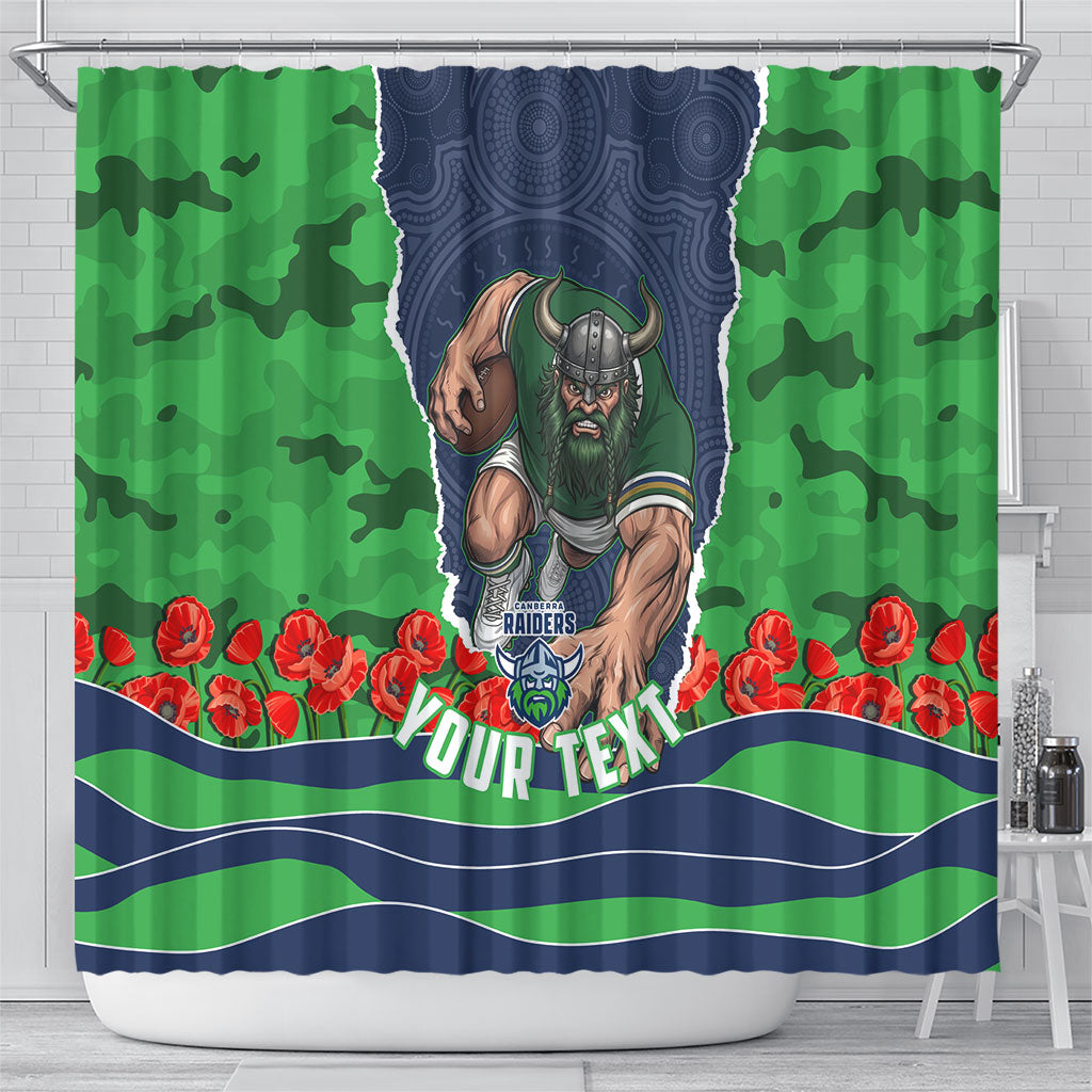 Personalized Canberra Raiders ANZAC Tribute Shower Curtain Poppy Field Soldier Silhouette Aboriginal Rugby Mascot