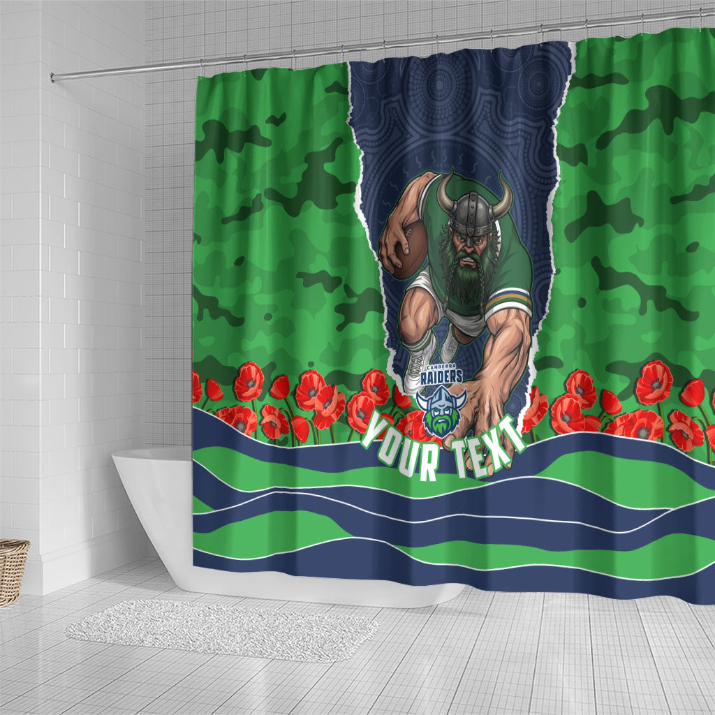 Personalized Canberra Raiders ANZAC Tribute Shower Curtain Poppy Field Soldier Silhouette Aboriginal Rugby Mascot