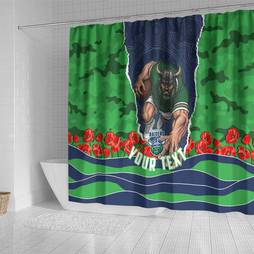 Personalized Canberra Raiders ANZAC Tribute Shower Curtain Poppy Field Soldier Silhouette Aboriginal Rugby Mascot