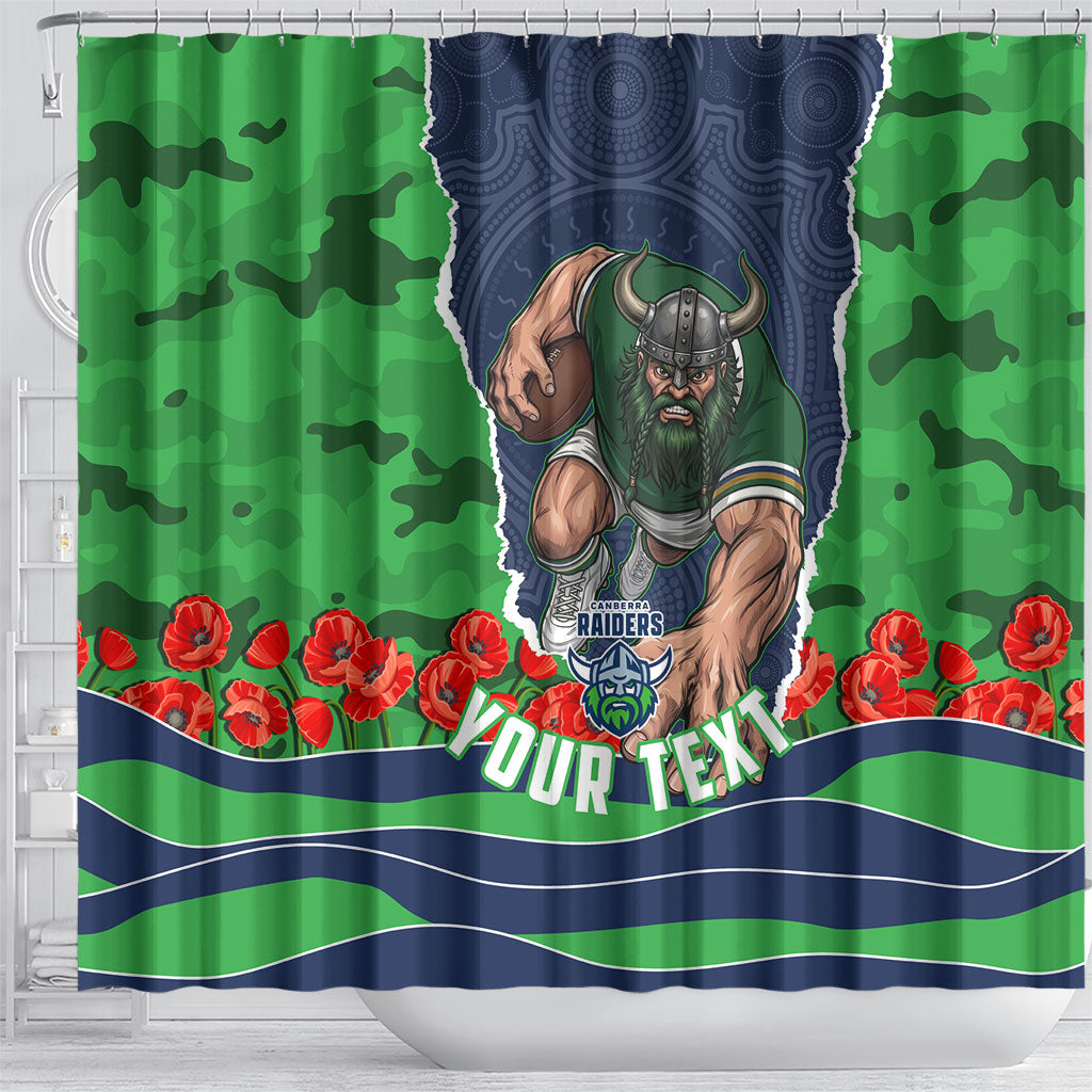 Personalized Canberra Raiders ANZAC Tribute Shower Curtain Poppy Field Soldier Silhouette Aboriginal Rugby Mascot