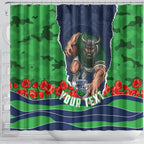 Personalized Canberra Raiders ANZAC Tribute Shower Curtain Poppy Field Soldier Silhouette Aboriginal Rugby Mascot