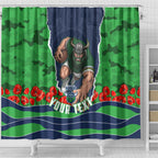 Personalized Canberra Raiders ANZAC Tribute Shower Curtain Poppy Field Soldier Silhouette Aboriginal Rugby Mascot