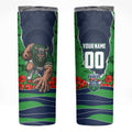 Personalized Canberra Raiders ANZAC Tribute Skinny Tumbler Poppy Field Soldier Silhouette Aboriginal Rugby Mascot