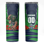 Personalized Canberra Raiders ANZAC Tribute Skinny Tumbler Poppy Field Soldier Silhouette Aboriginal Rugby Mascot